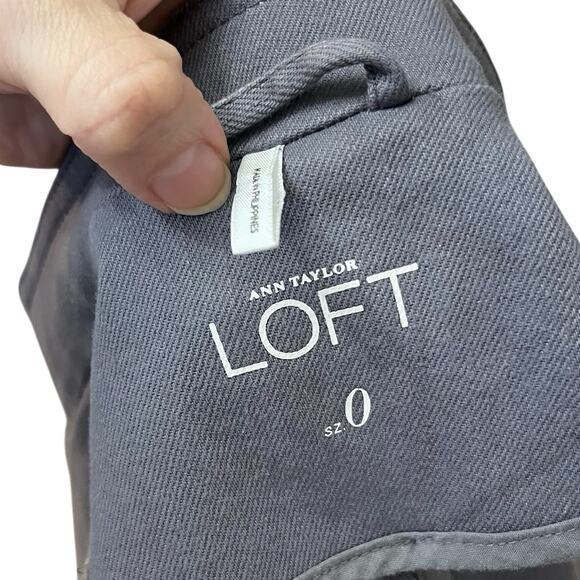 Ann Taylor Loft Military Style Denim Jacket 0 Gray Double Breasted Button Ruffle - Picture 5 of 8